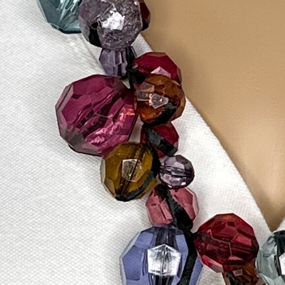 Multicolor Faux Gems Necklace Black Satin Ribbon‎ Tie In The Back - Picture 9 of 13